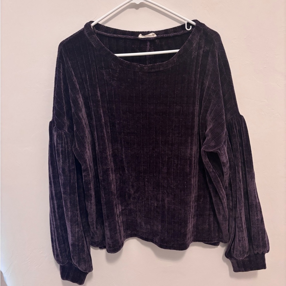Hummingbird Velvet Crew Neck Sweater - Deep Purple Size L